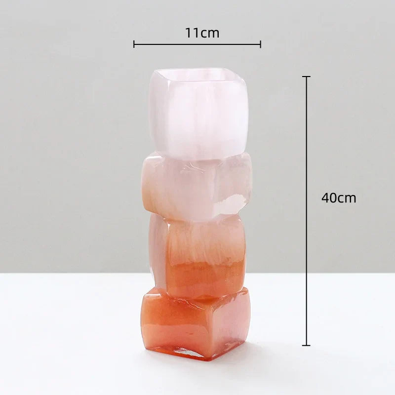 Afralia™ Square Geometric Glass Vase Gradient Color Flower Arrangement Home Decor