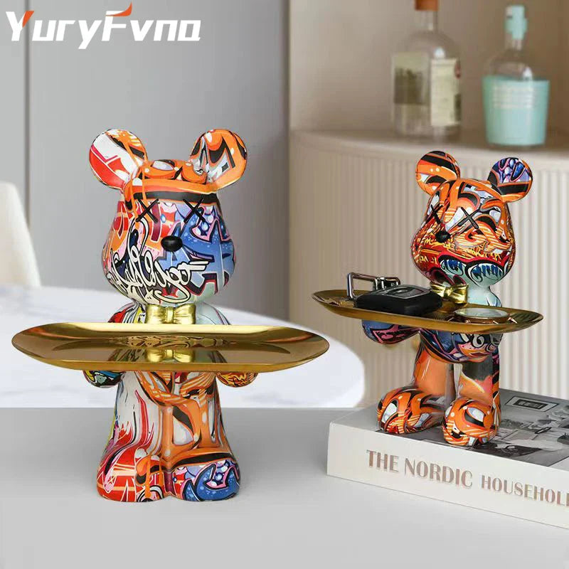 Afralia™ Graffiti Bear Figurine: Modern Home Decor Statue for Keys Storage Shelf