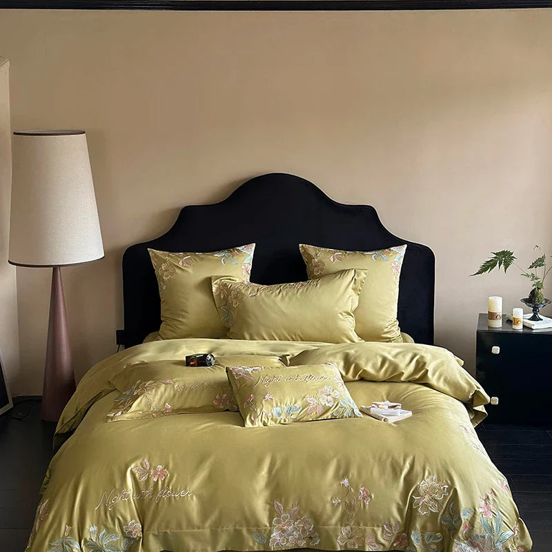 Afralia™ Cotton Flowers Embroidery Bedding Set: Full Queen King Sizes