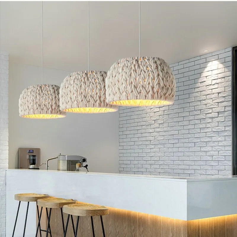 Afralia™ Nordic Wabi Sabi Knited Rope E27 LED Pendant Light for Minimalist Dining Room
