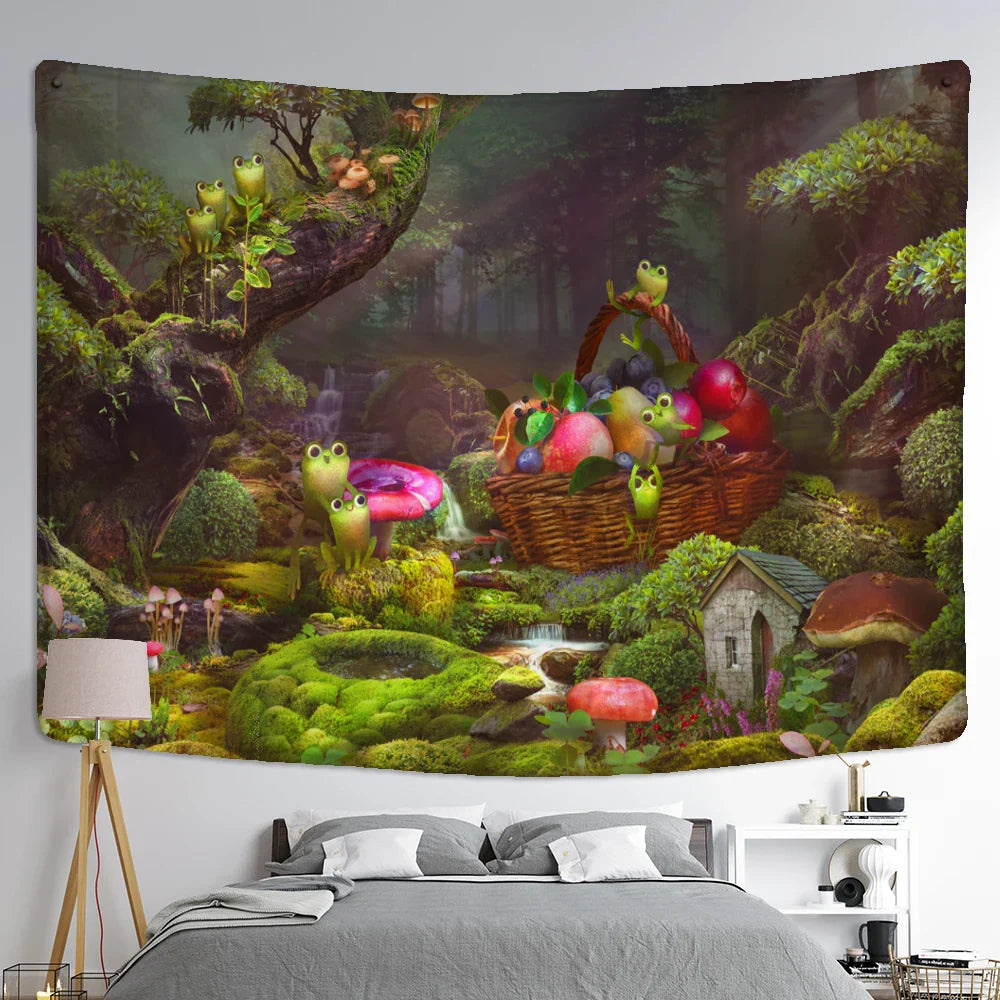 Afralia™ Little Frog Tapestry Wall Hanging - Forest Psychedelic Art for Kids' Room
