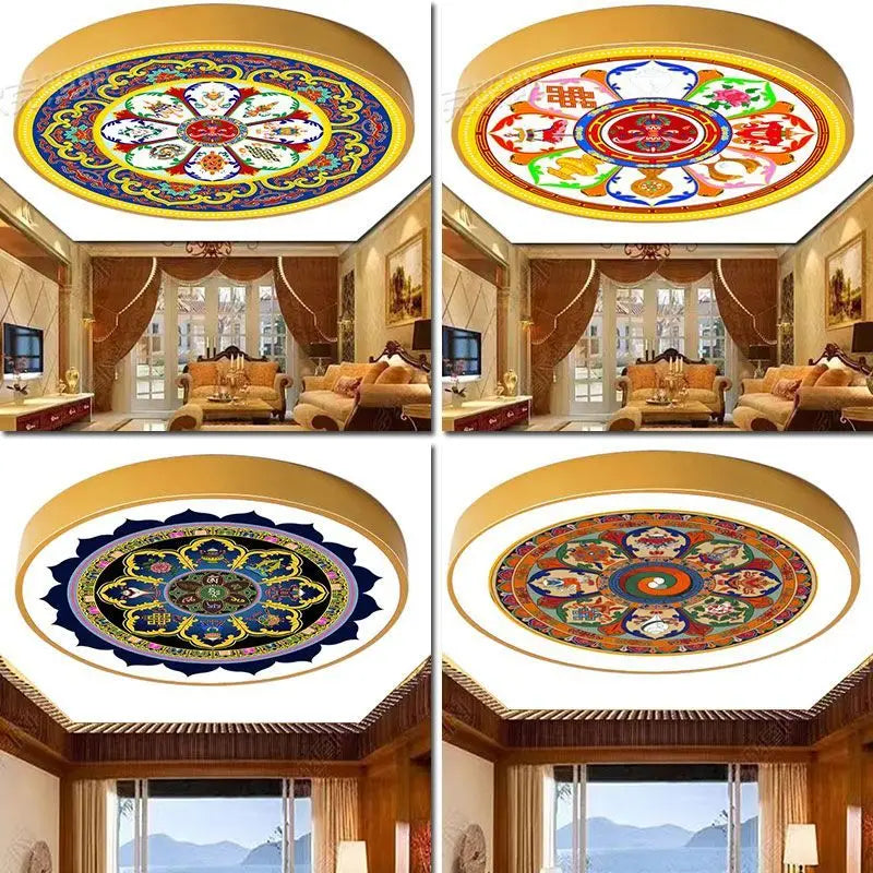 Afralia™ LED Eight Treasure Pattern Lotus Wood Grain Ceiling Light
