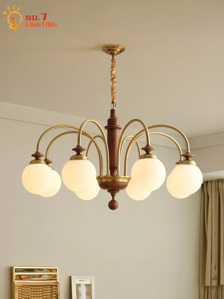 Afralia™ Vintage Medieval Magic Bean Chandelier LED E27 Solid Wood Pendant.
