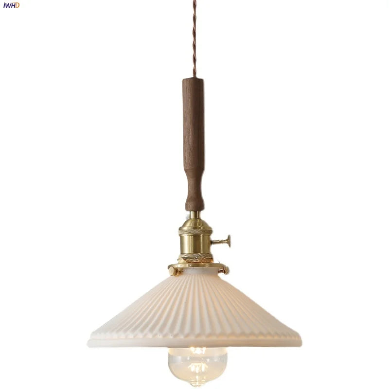 Afralia™ Ceramic Walnut Wood Pendant Light Fixture - Adjustable LED Lamparas for Study Aisle