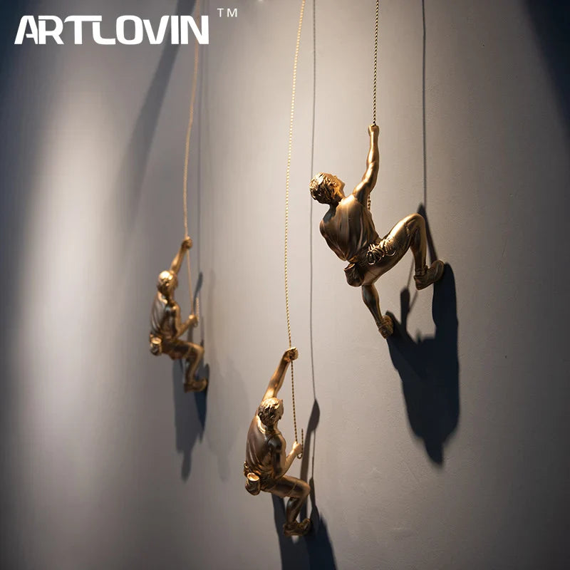 Afralia™ Resin Climbing Man Sculpture Retro Statue Home Decor Figure