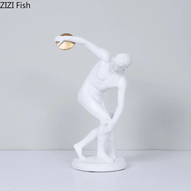 Resin Discus Thrower Sculpture Desk Ornament by Afralia™ - Modern Room Decor