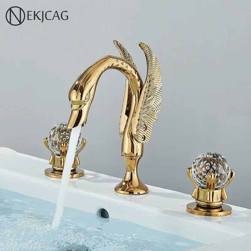 Afralia™ Gold Swan Crystal Handle Bathroom Faucet - Deck Mounted Basin Mixer Tap