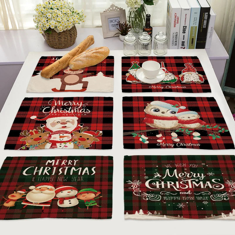 Afralia™ Christmas Linen Dining Table Mats - Festive Home Decor with Santa Claus Print