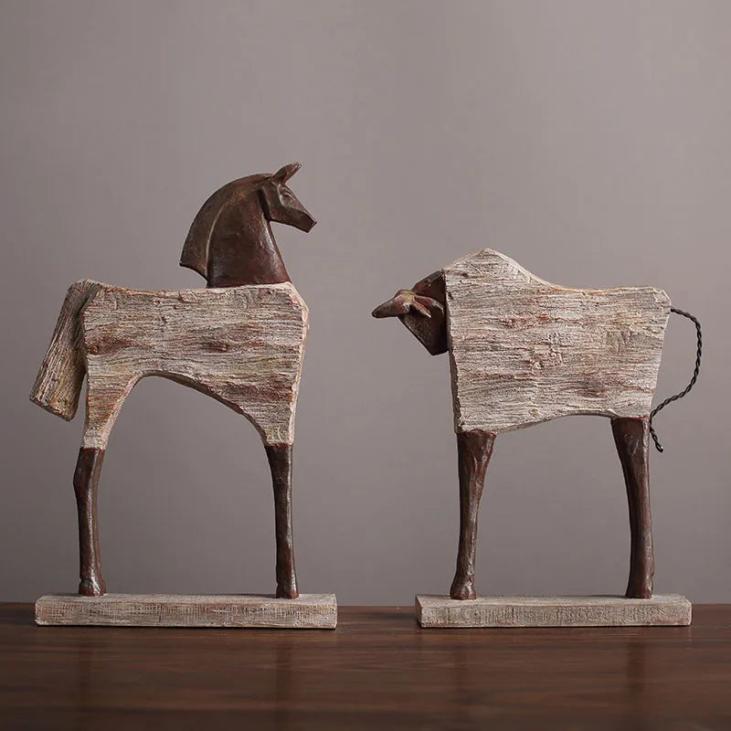 Afralia™ Horse Sculpture: Handmade Wood Grain Design, Animal Figurine for Home Decor