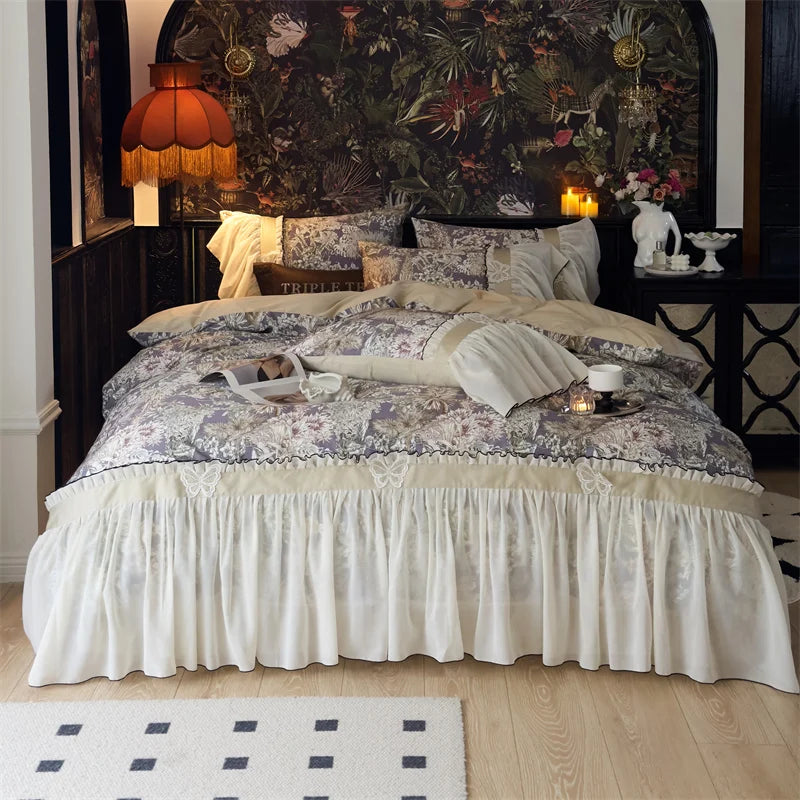 Afralia™ Exquisite Lace Ruffle Butterfly Egyptian Cotton Bedding Set