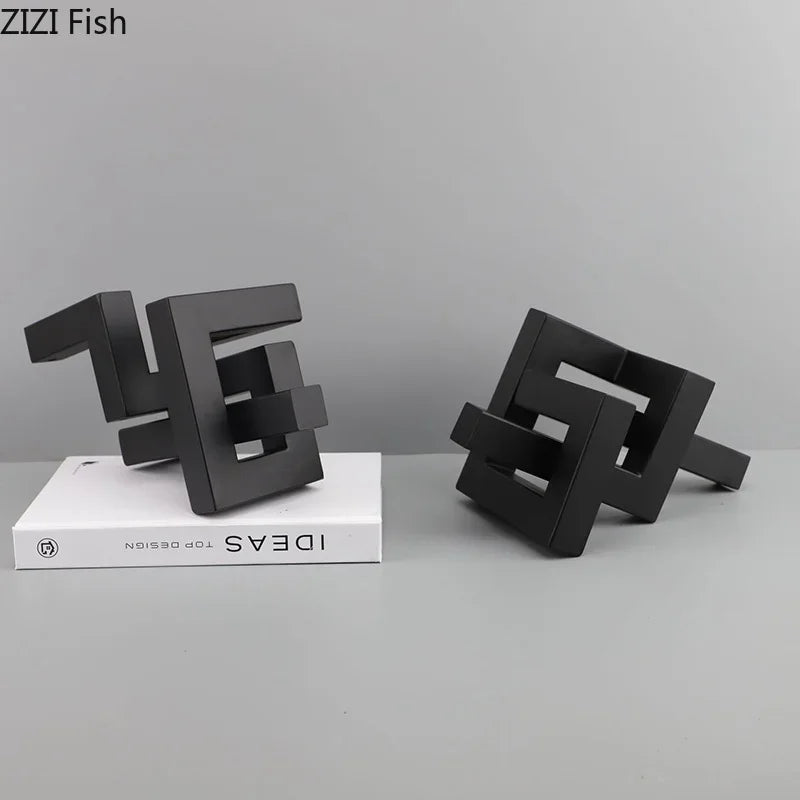 Afralia™ Geometric Metal Statue Desk Decoration Modern Sculpture Room Decor