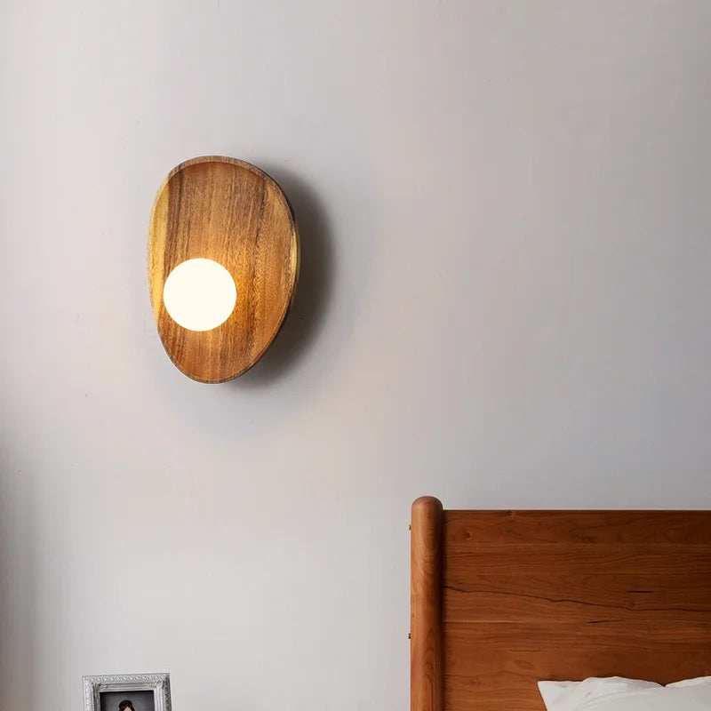 Afralia™ Vintage Wooden Wall Lamp with Glass Lampshade for Living Room Decor