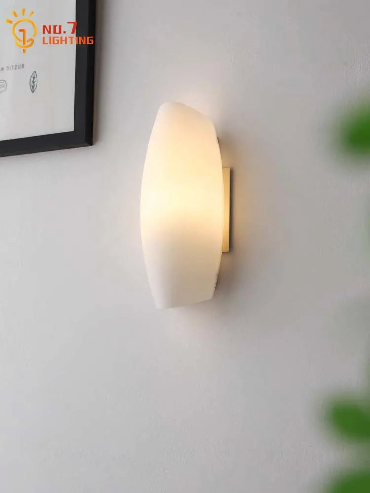 Afralia™ Cream Glass LED Wall Lamp for Bedroom Living Room Study
