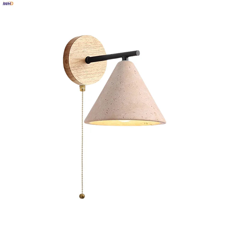 Afralia™ Iron Yellow Travertine Wall Lights, Pull Chain Switch, LED Sconce for Bedroom, Bathroom.