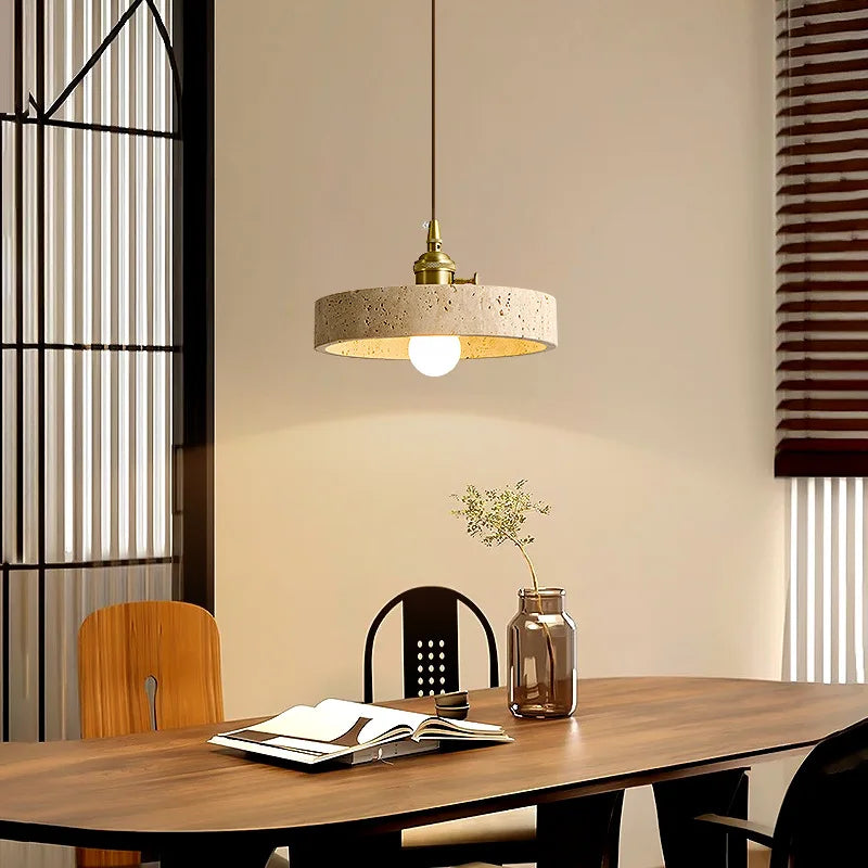Afralia™ Vintage LED Hanging Lamps Yellow Travertine Pendant Light for Bedroom & Dining Room