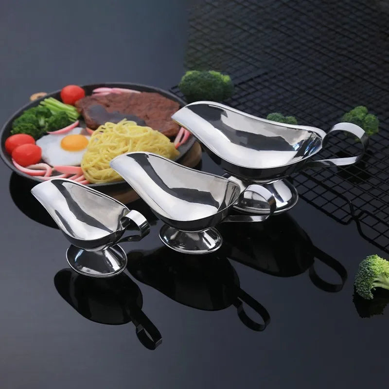 Afralia™ Stainless Steel Sauce Boat for Kitchen Restaurant Gravy Salt Spice Storage