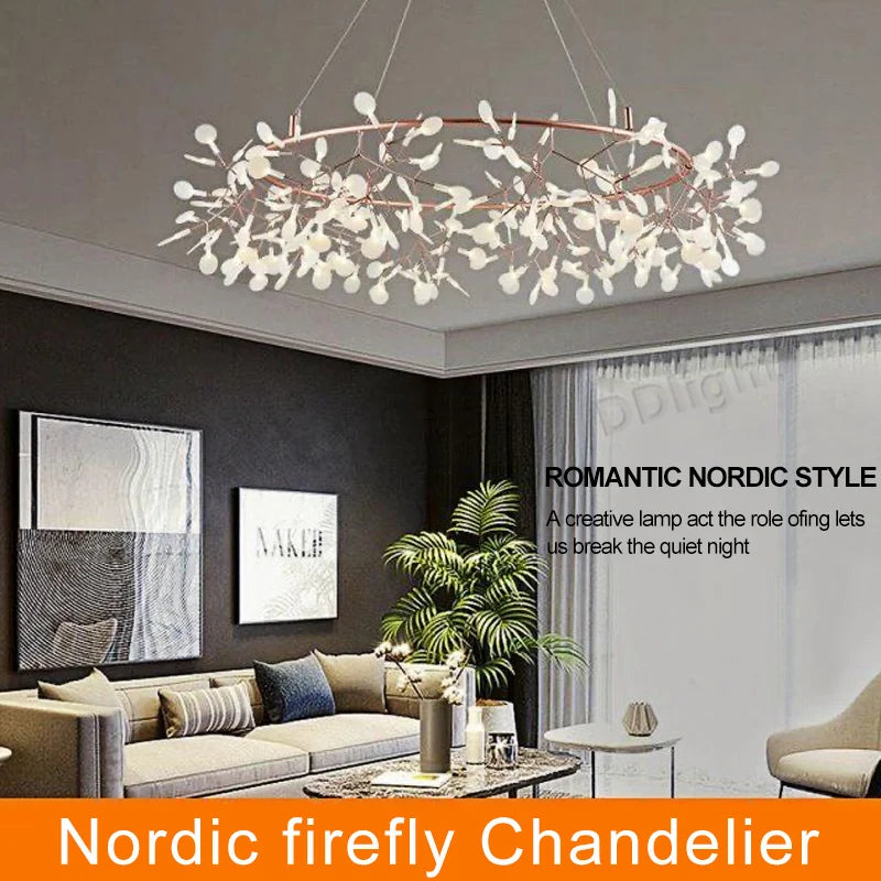 Afralia™ Firefly LED Branch Chandelier: Modern Nordic Luxury Lighting for Living Room and Kitchen