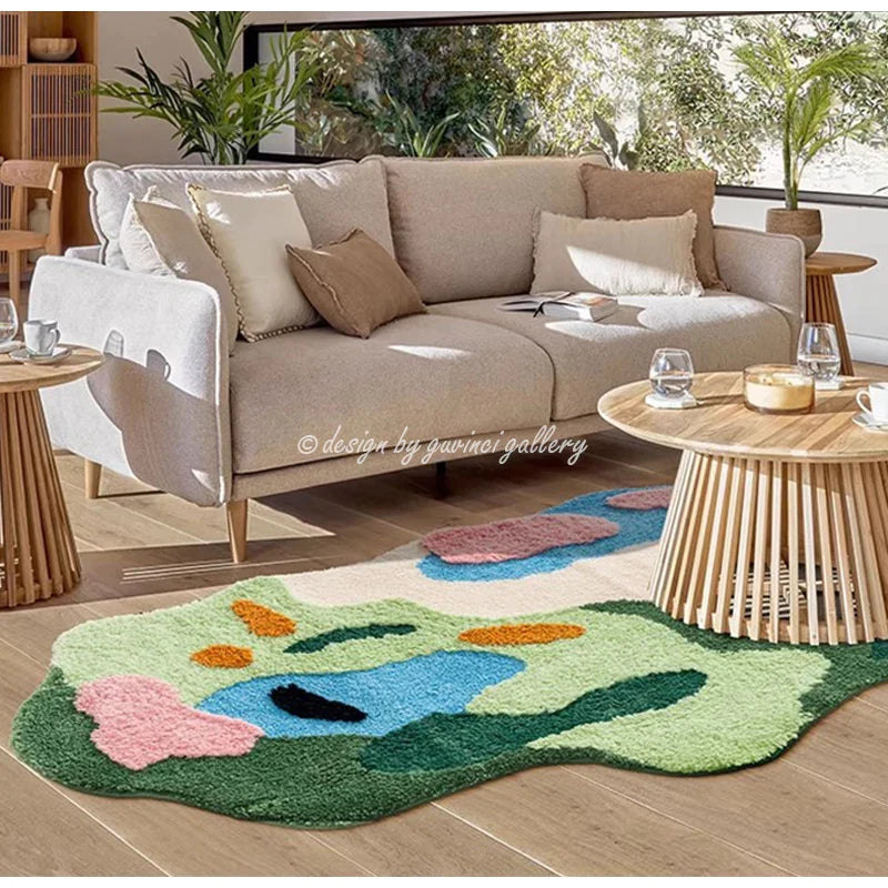 Afralia™ Luxe 3D Hand Tufted Moss Carpet - Children's Room Irregular Rug
