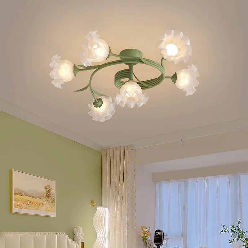 Afralia™ Lily Of The Valley Glass Chandelier Light: Modern Cream Wind Lamp for Living Room & Bedroom