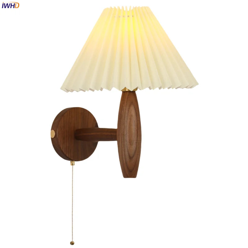 Afralia™ Cream PVC LED Wall Lamps Japanese Walnut Wood Applique Murale