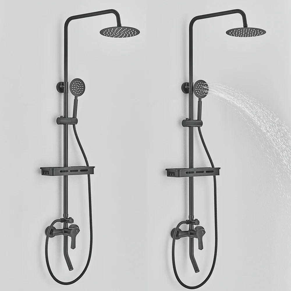 Afralia™ Stainless Steel Rainfall Shower Faucet Set with Liftable Shower Shelf