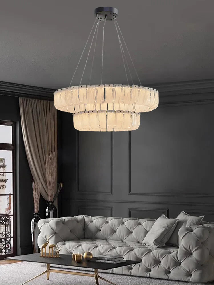 Afralia™ Cloudy Smokey Glass Pendant Lights with LED, Round Metal Ceiling Lamps for Luxe Home Decor