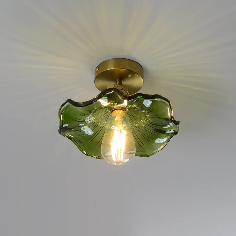 Afralia™ Green Glass LED Ceiling Lamp for Home Living Room and Hallway Lighting