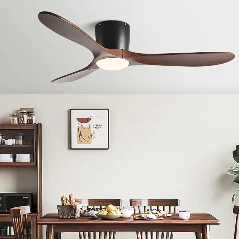Afralia™ 52" Low Floor Fan Lights Wood Blade Remote Control Ceiling Fan Strong Winds