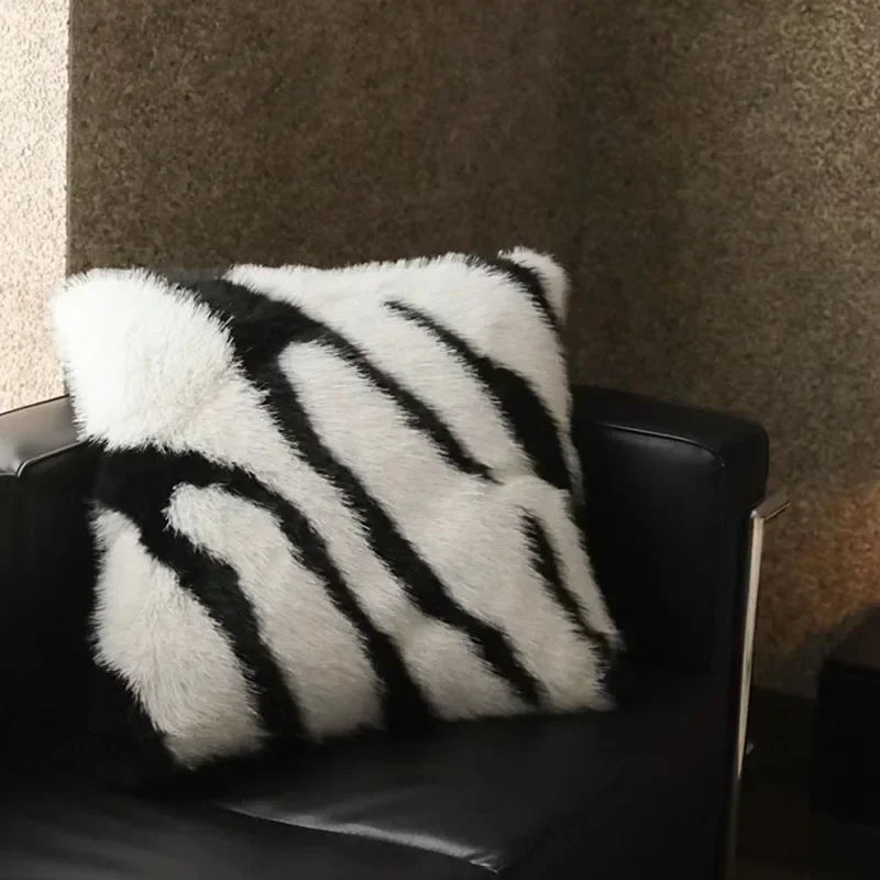 Afralia™ Luxe Zebra Faux Fox Fur Sofa Cushion: Soft Fluffy Chair Bed Decor Pillow