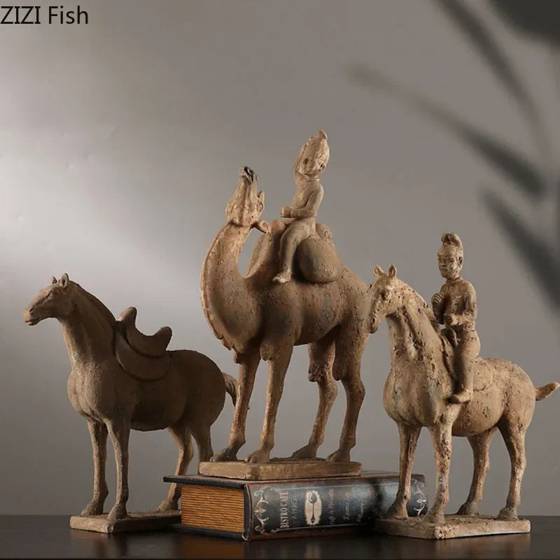 Afralia™ Terracotta Warriors Horse Sculpture Desk Decor Resin Ornament Unearthed Pottery Figurine