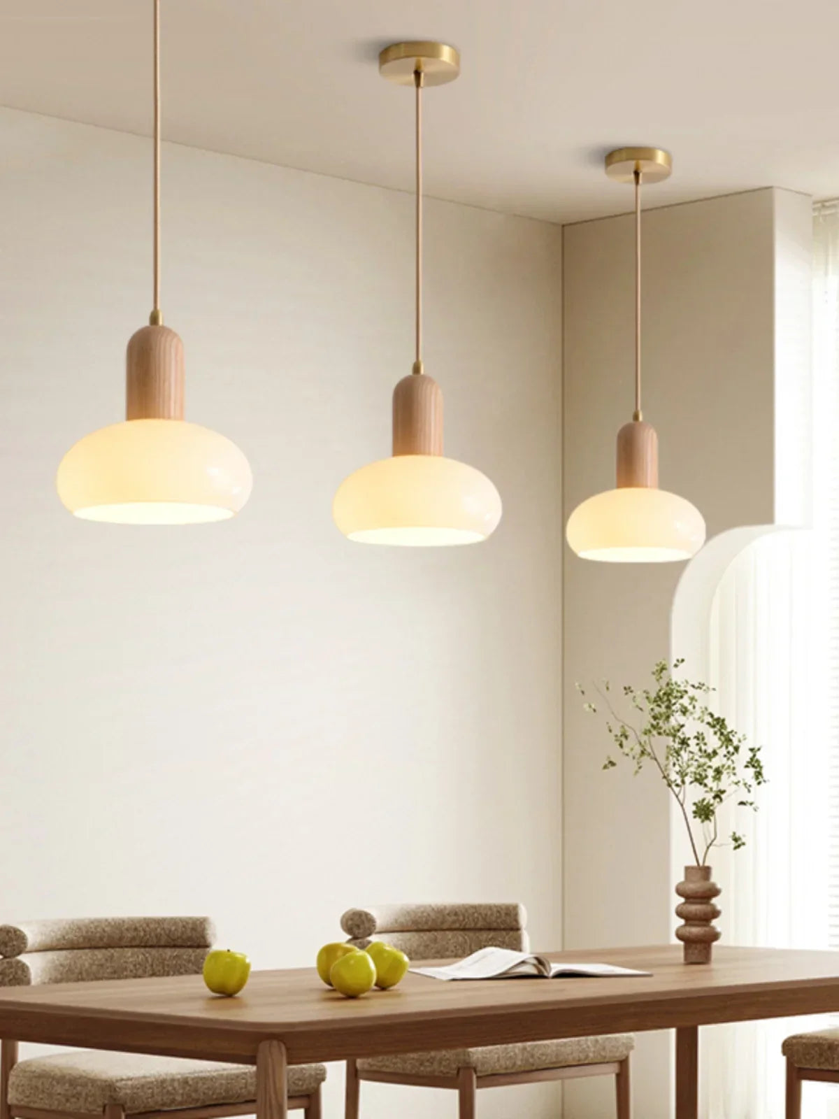 Afralia™ Wood Glass Pendant Light E27 Fixture Kitchen Dining Room Chandelier