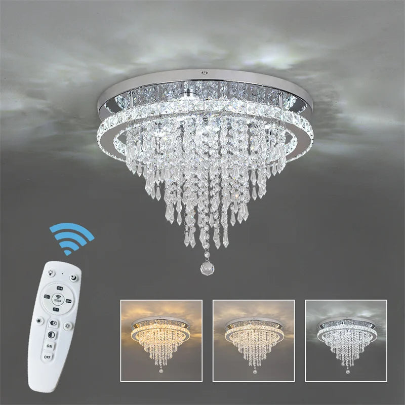 Afralia™ Crystal LED Ceiling Chandelier: Remote Dimming Round Lamp for Luxury Home Decor