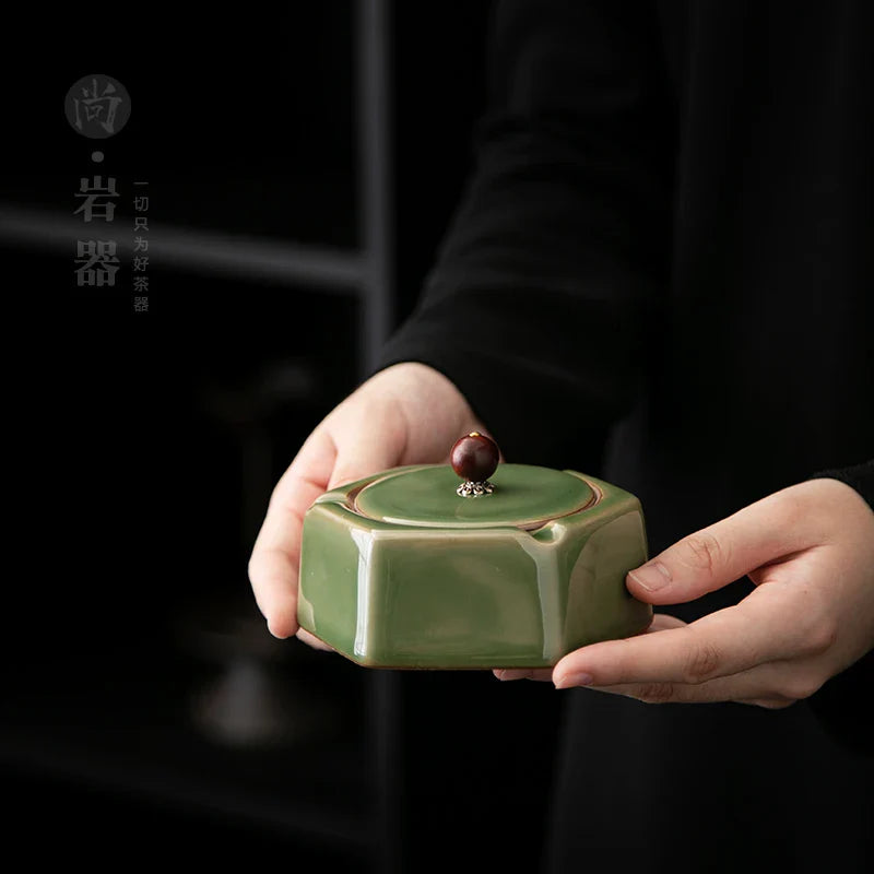 Afralia™ Geometric Green Ceramic Ashtray - Desk Decoration and Smoking Accessory