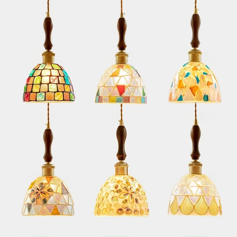 Afralia™ Colorful Glass Shell LED Pendant Lamp for Living & Dining Room