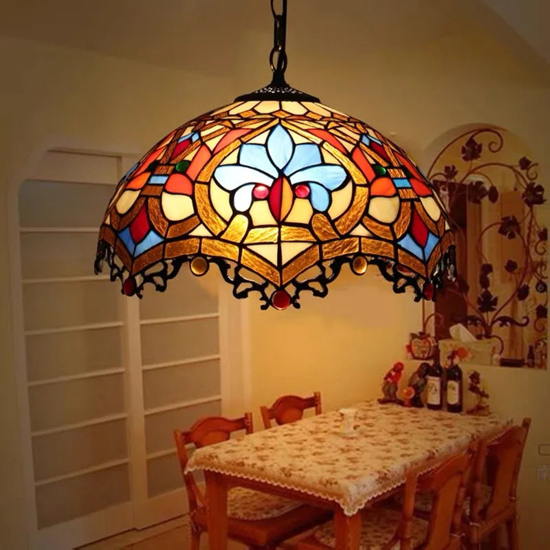 Afralia™ Colorful Glass Chandelier: Retro Tiffany Style Lamp for Creative Home Decor