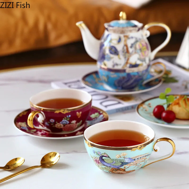 Afralia™ Phoenix Pattern Bone Cup & Saucer Set, Exquisite Gilding Coffee Mug