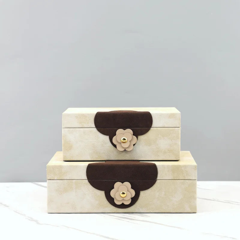 Afralia™ Handmade Flowers Leather Jewelry Box Makeup Organizer Home Decor