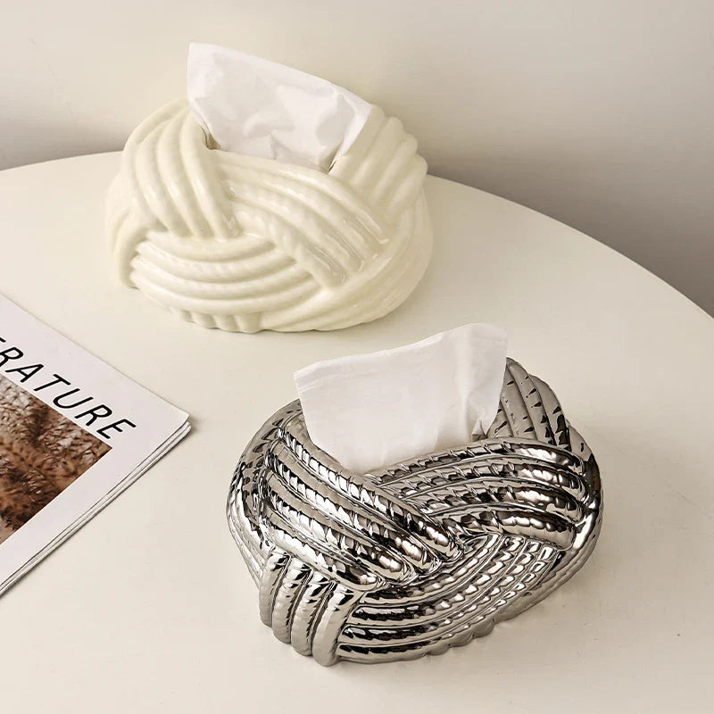 Afralia™ Silver Twine Grain Tissue Box & Napkin Holder Set for Home Decor Organization