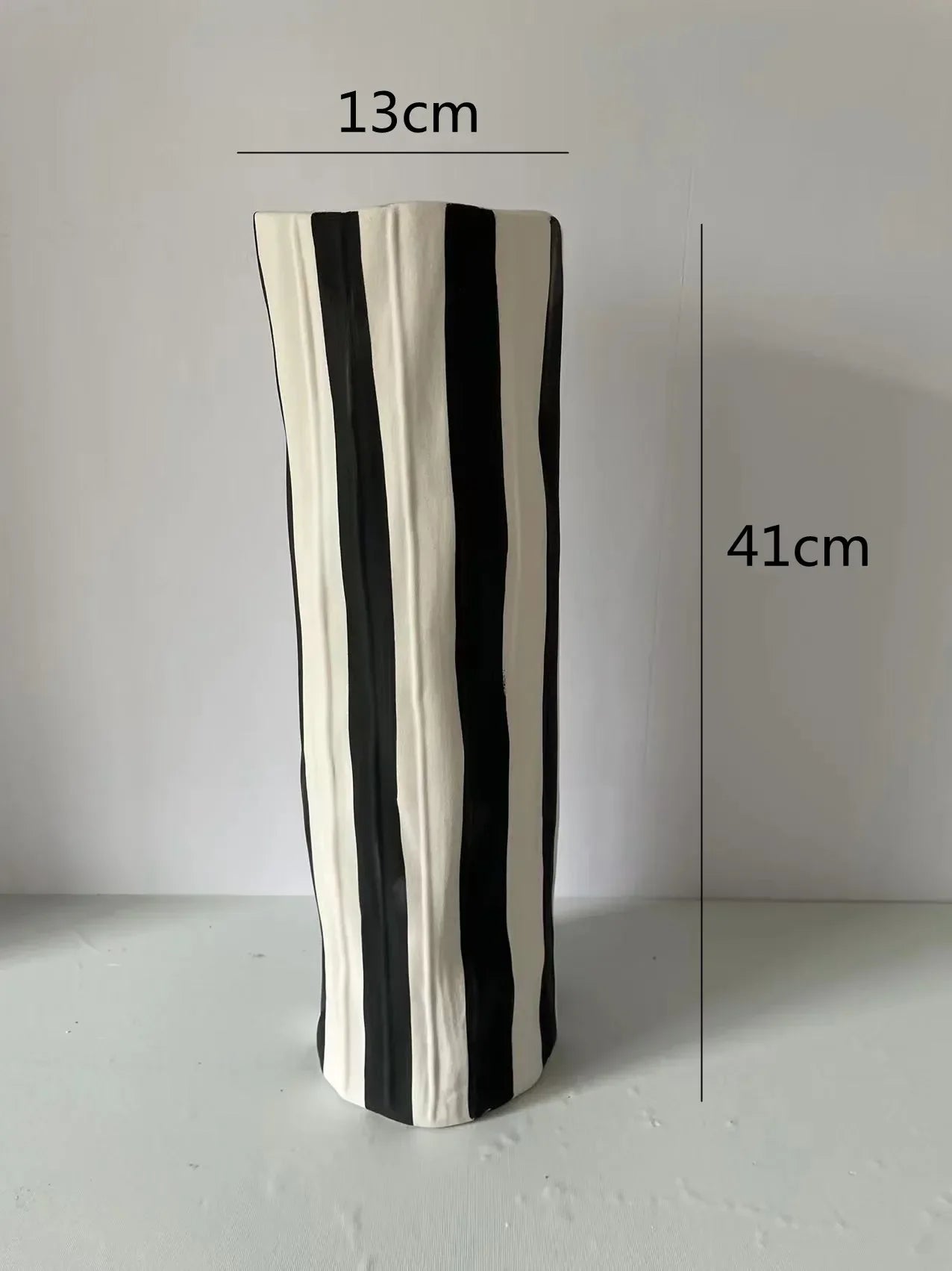 Afralia™ Striped Wide Mouth Ceramic Vase - Geometric Flowerpot Handicraft Ornaments