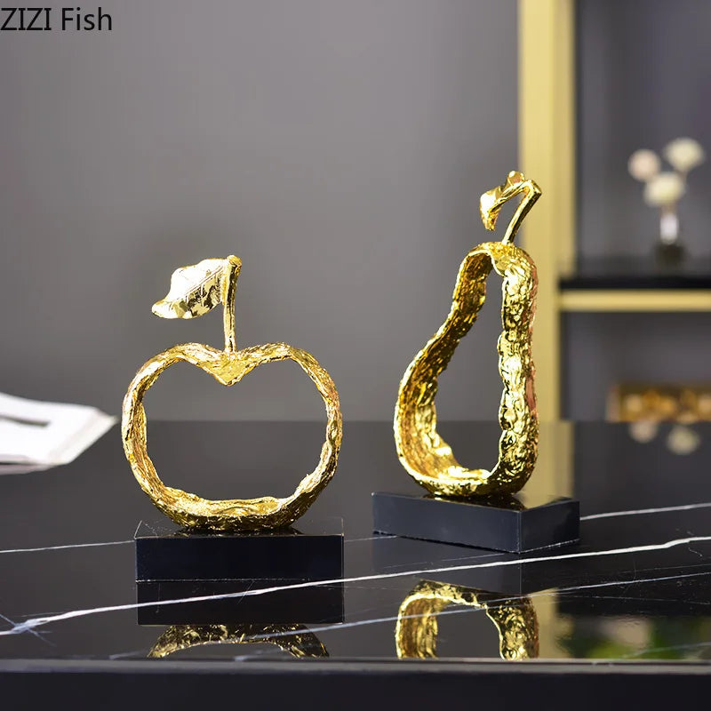 Afralia™ Fruit Shaped Metal Crafts Apple/pear Hollow Out Sculpture Modern Home Decor