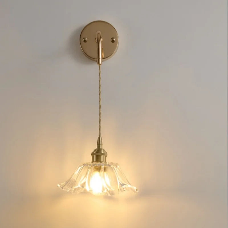 Afralia™ Adjustable LED Wall Light Clear Glass Copper Bedside Lamp