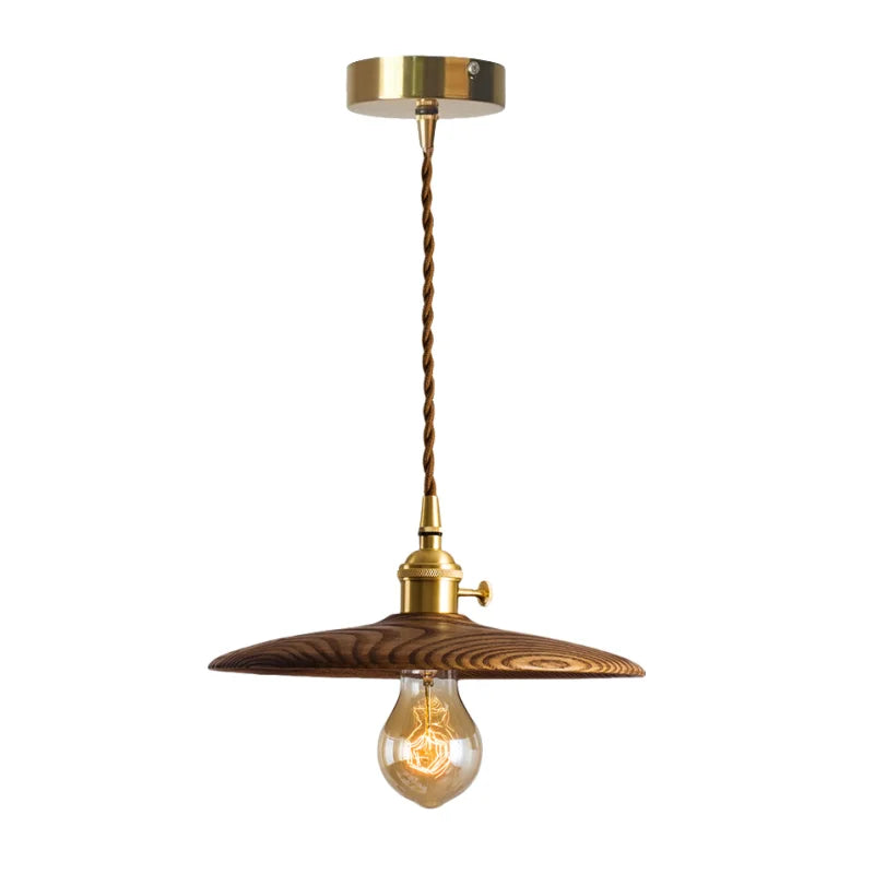 Afralia™ Nordic Wood LED Pendant Lights Vintage Copper Hanging Lamp for Kitchen Living Room