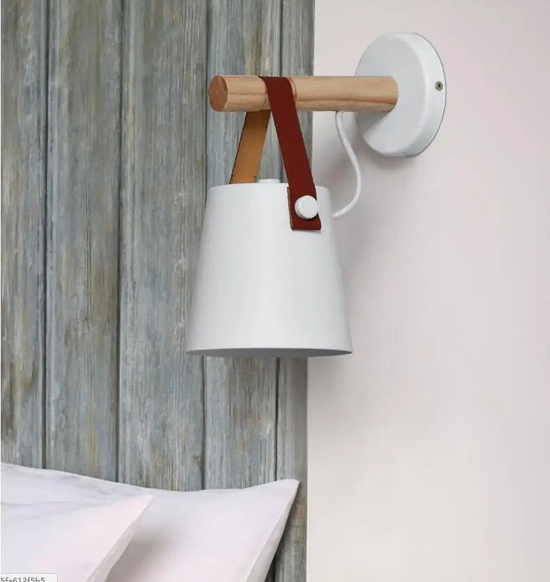 Modern Nordic Wooden Wall Lights Bedside Sconce by Afralia™ - White Lampshade, E27