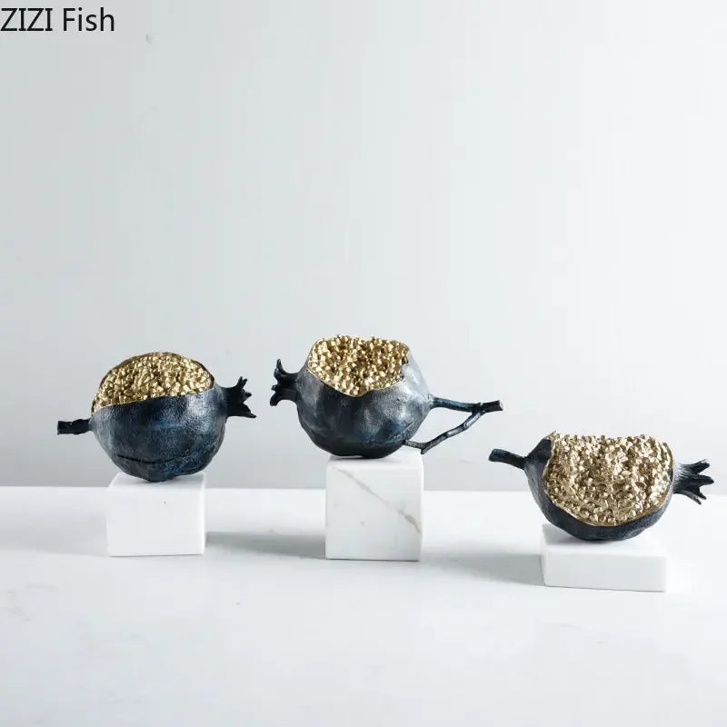 Afralia™ Golden Pomegranate Sculpture Desk Decoration