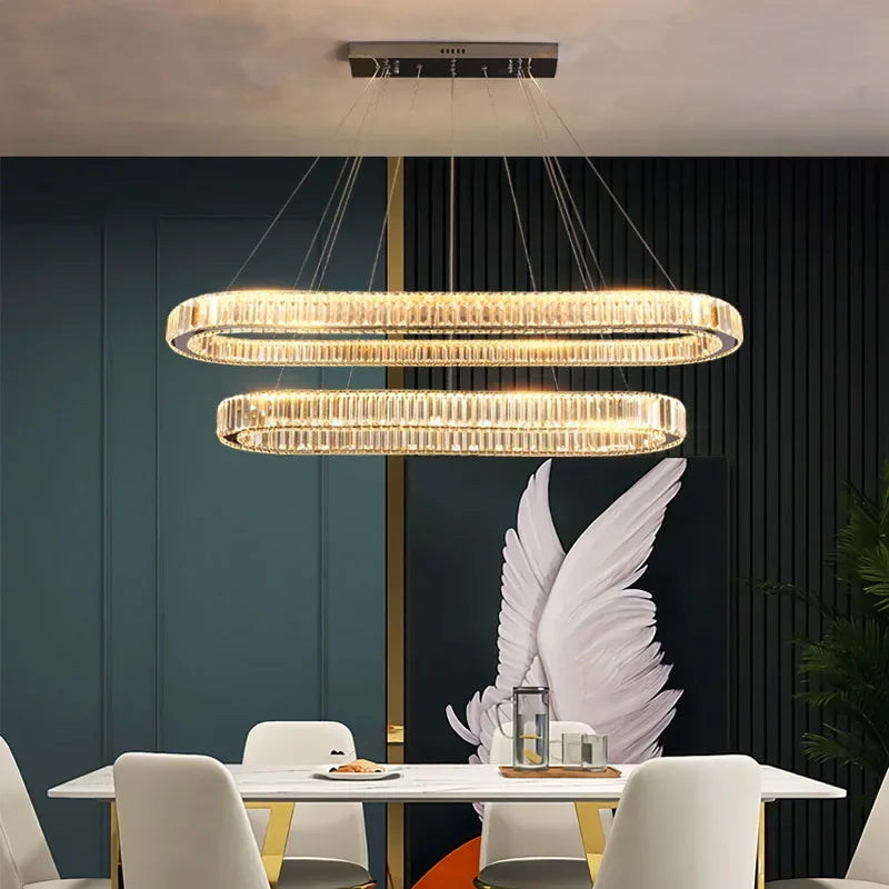 Afralia™ Crystal Chandelier Pendant Lights Dimmable LED Oval Lustre Hang Lamp