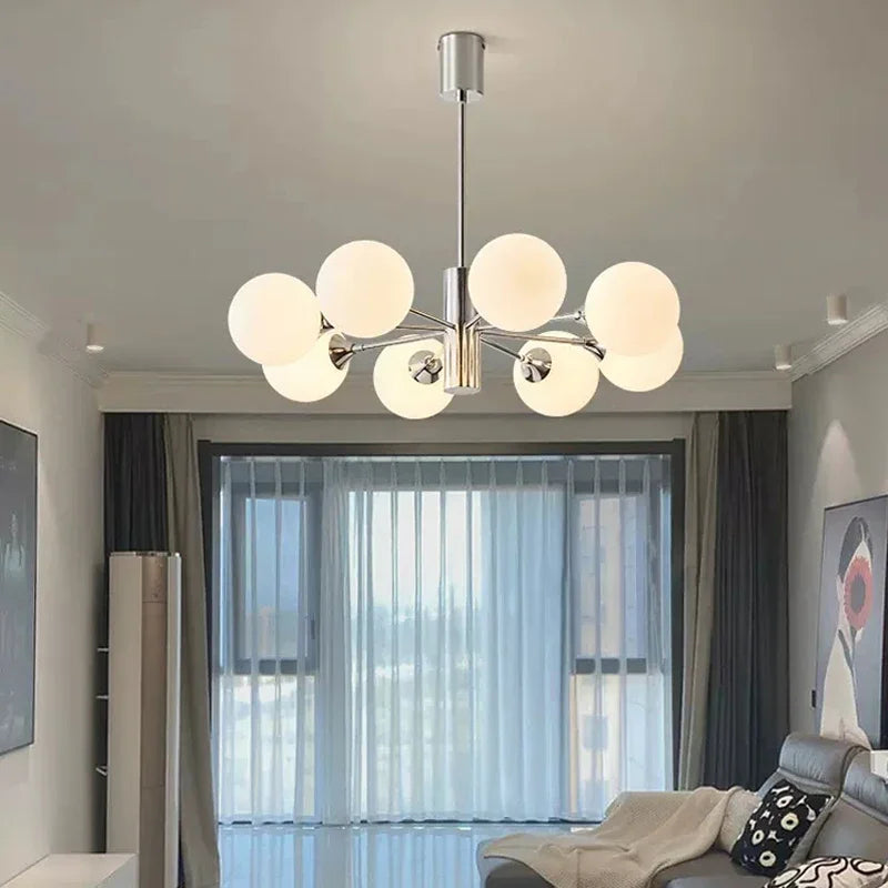 Afralia™ White Glass Ball LED Chandelier for Bedroom and Dining Room