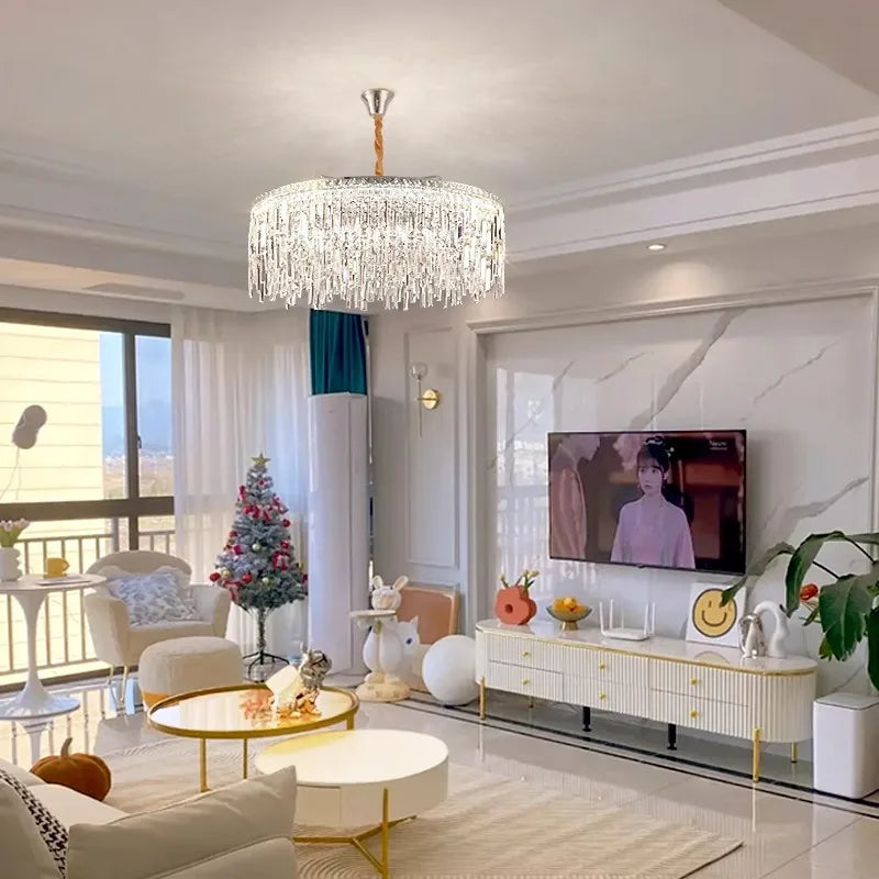 Afralia™ Golden Starry Sky Crystal Chandelier LED Pendant Light - Luxe Indoor Lighting