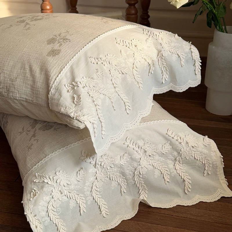 Afralia™ French Lace Flowers Bedding Set, 100% Cotton Double Layer, Soft Duvet Cover, Bed Sheet, Pillowcases