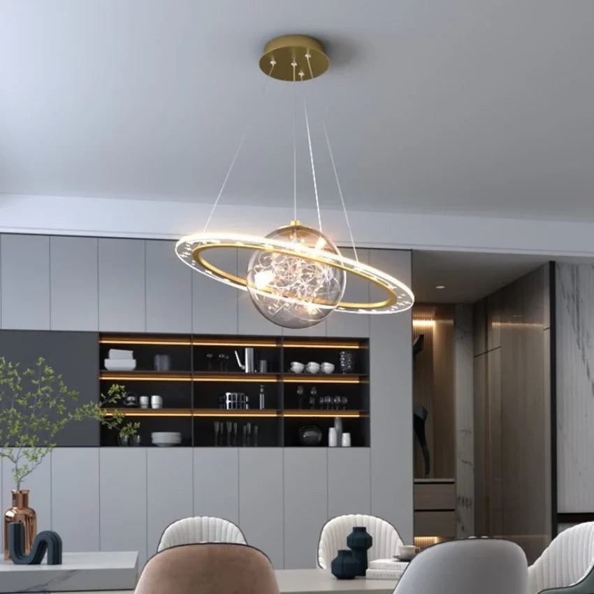 Afralia™ Gold Acrylic Nordic Chandelier LED Pendant Lamp for Luxury Interior Lighting