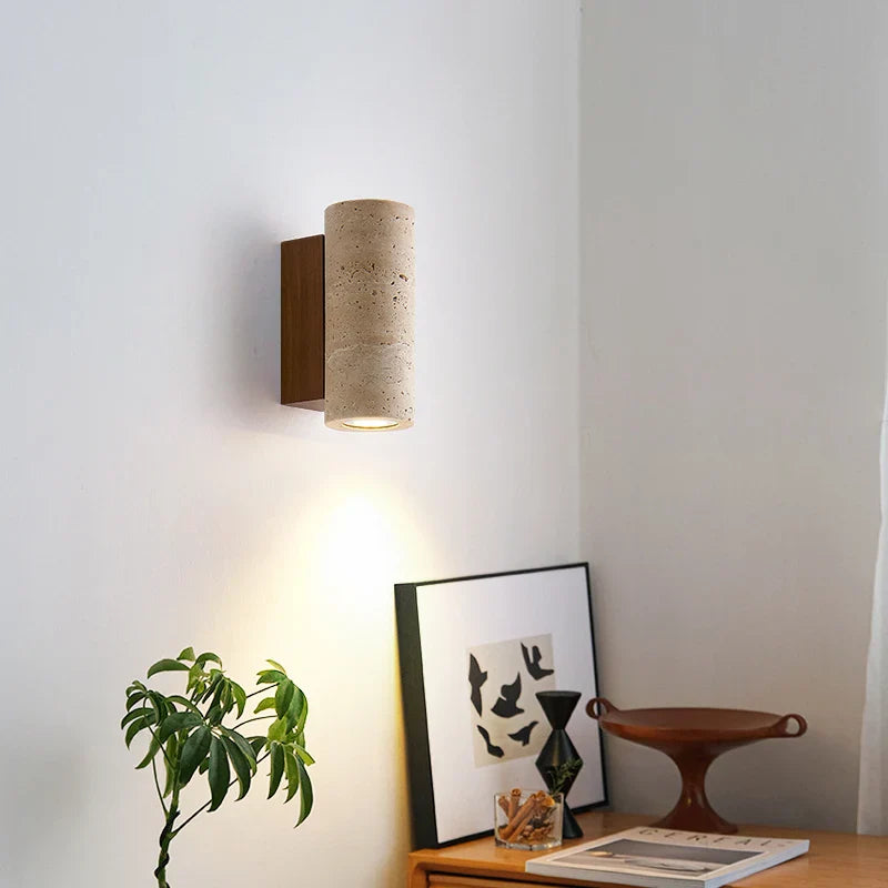 Afralia™ Yellow Travertine LED Wall Lights for Home Decor - Modern Bedside Lamp